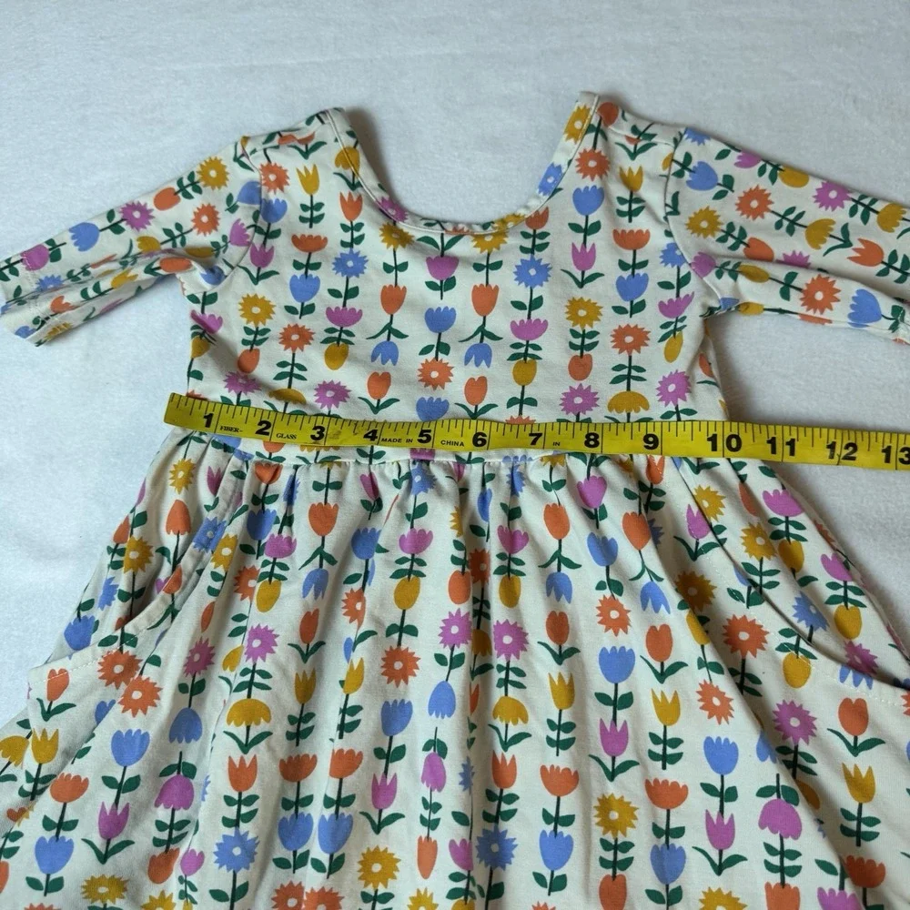 Hanna Andersson Girls Tip Floral Skater Dress Size 3T Pockets Cotton Stretch